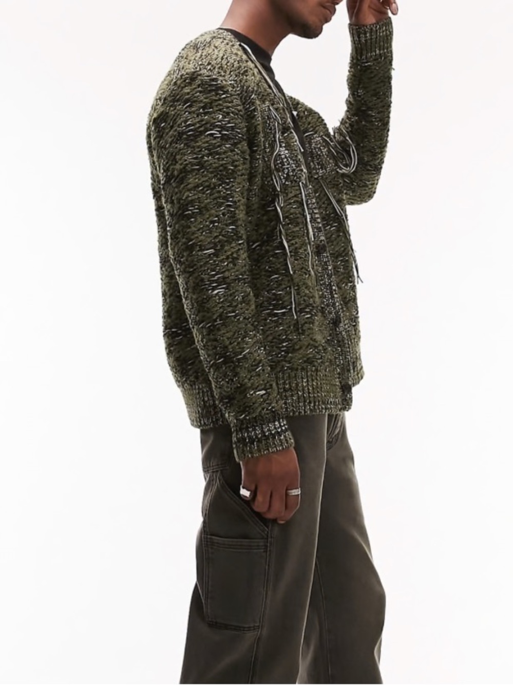 NWT Topman Craft Frayed Knit Cardigan XS Khaki Chunky Distressed Sold Out